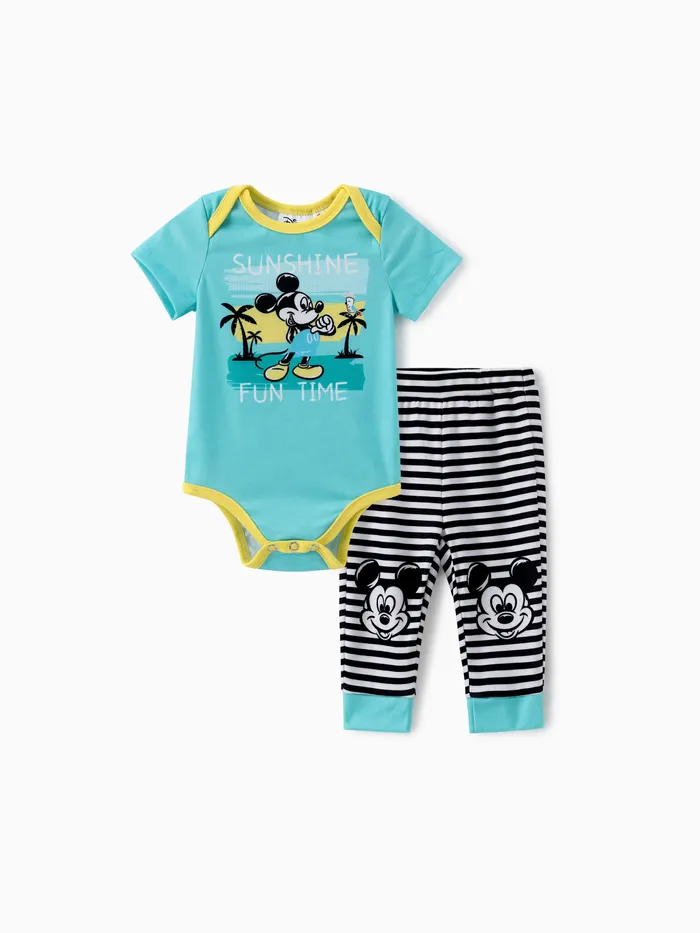 Disney Mickey and Friends Baby Boys 2pcs Naia™ Mickey Plant Graphic Print Onesie with Striped Print Pants Set