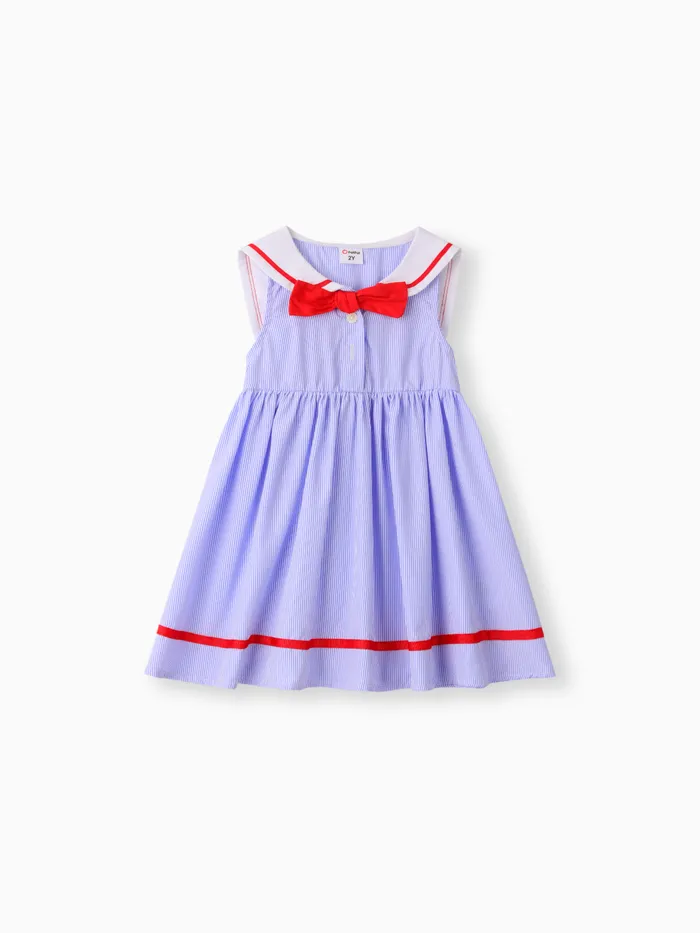 Toddler Girl Sailor Collar Striped Dress