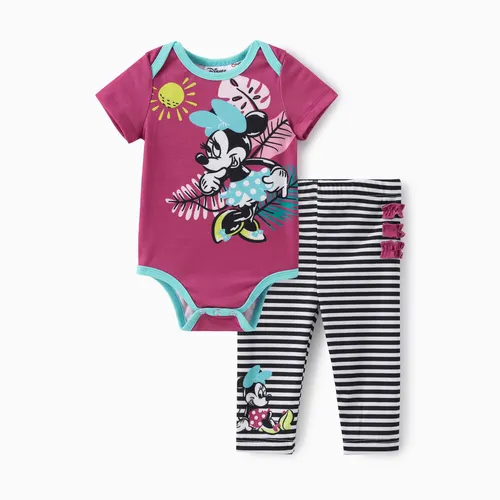 Disney Mickey and Friends Baby Girls 2pcs Naia™ Minnie Plant Graphic Print Onesie with Striped Print Pants Set