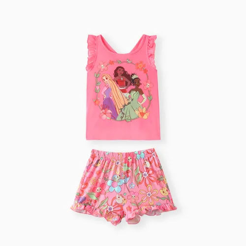 Disney Princess Toddler Girls Moana/Rapunzel/Tiana 2pcs Naia™ Floral Print Ruffle-sleeve Top with Shorts Set