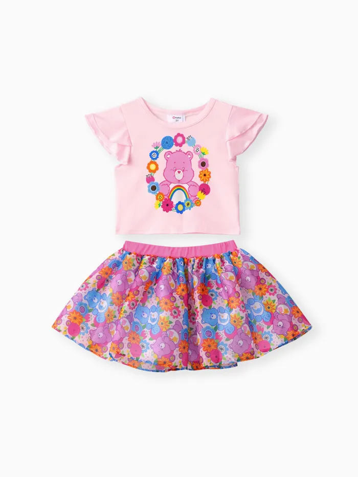 Care Bears Toddler Girls 2pcs Top Floral Bear Wreah Print con Conjunto de Falda