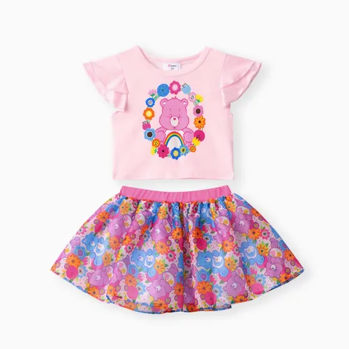 Care Bears Toddler Girls 2pcs Floral Bear Wreah Print Top with Skirt Set
