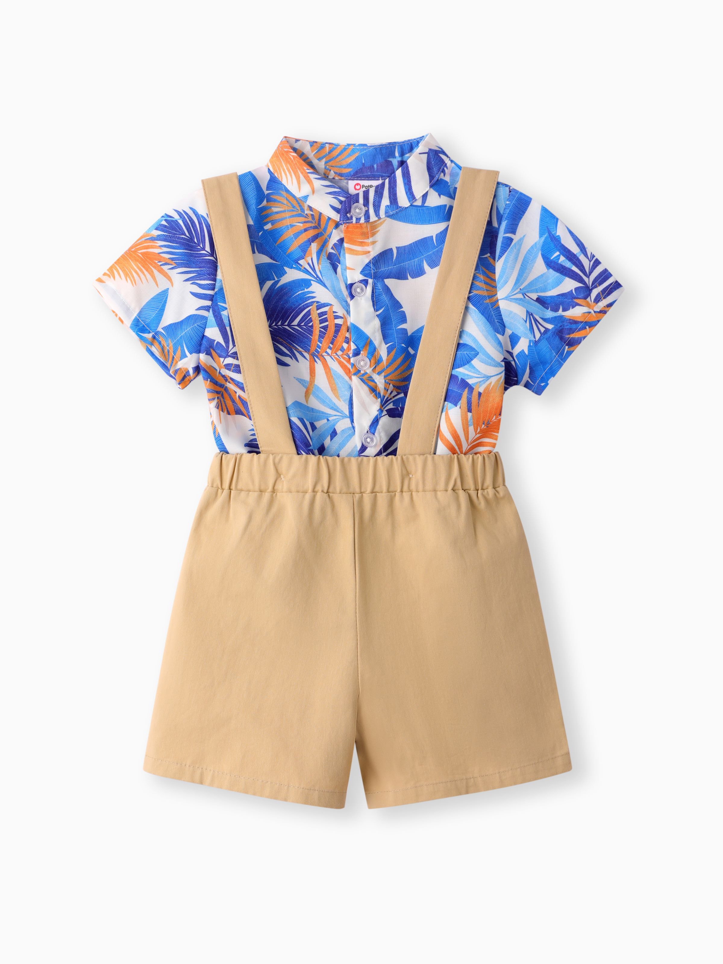 

Toddler Boy 2pcs Tropical Print Shirt and Overalls Set