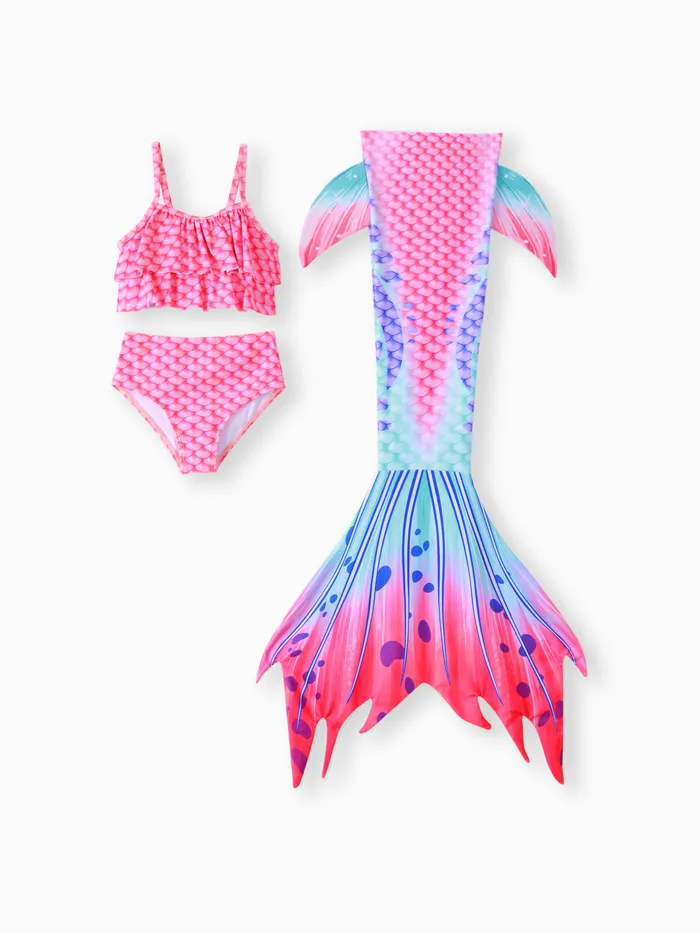 Kleinkind Mädchen 3-teiliges Meerjungfrauen-Stil Badeanzüge Set