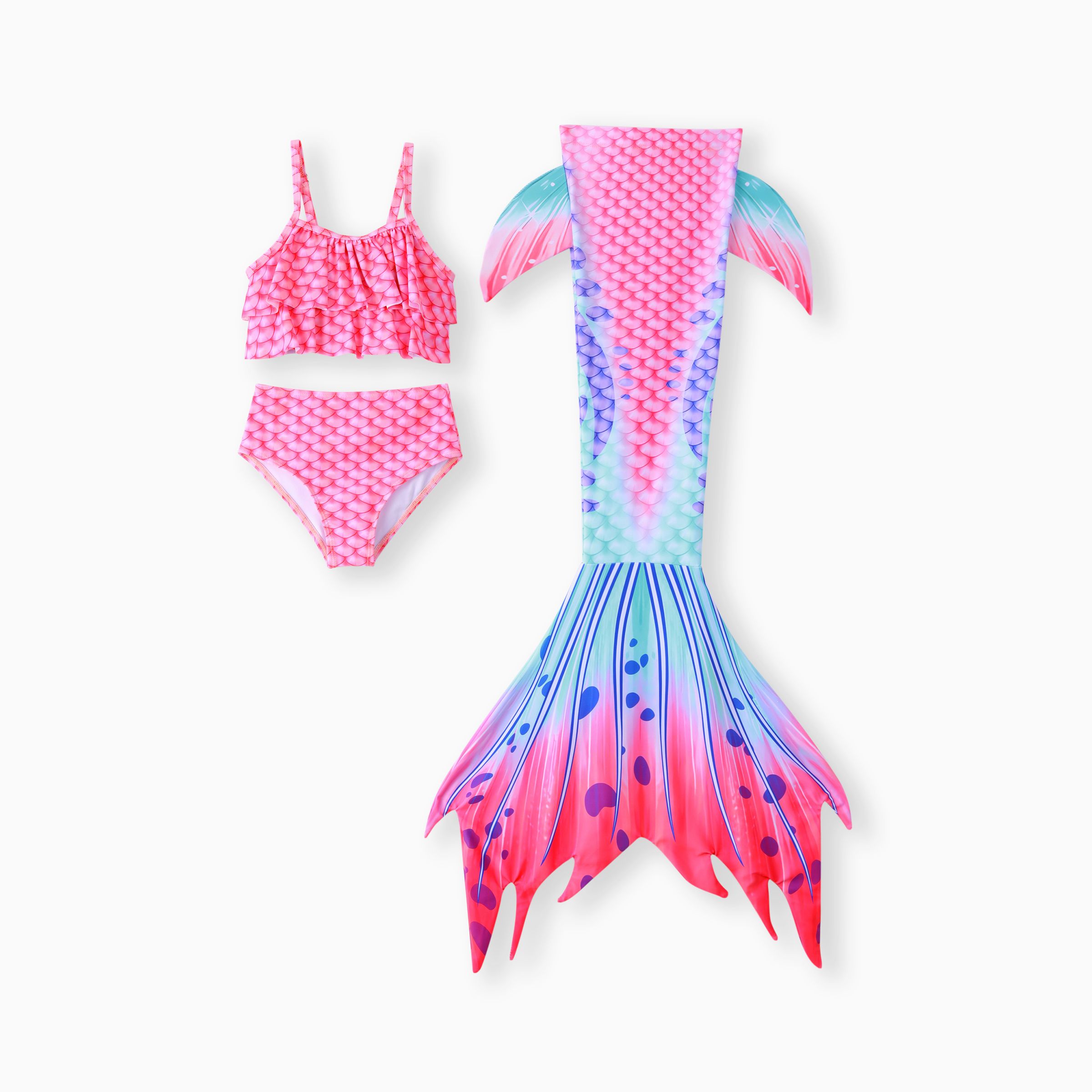 蹣跚學步的女孩 3 件美人魚風格泳裝套裝