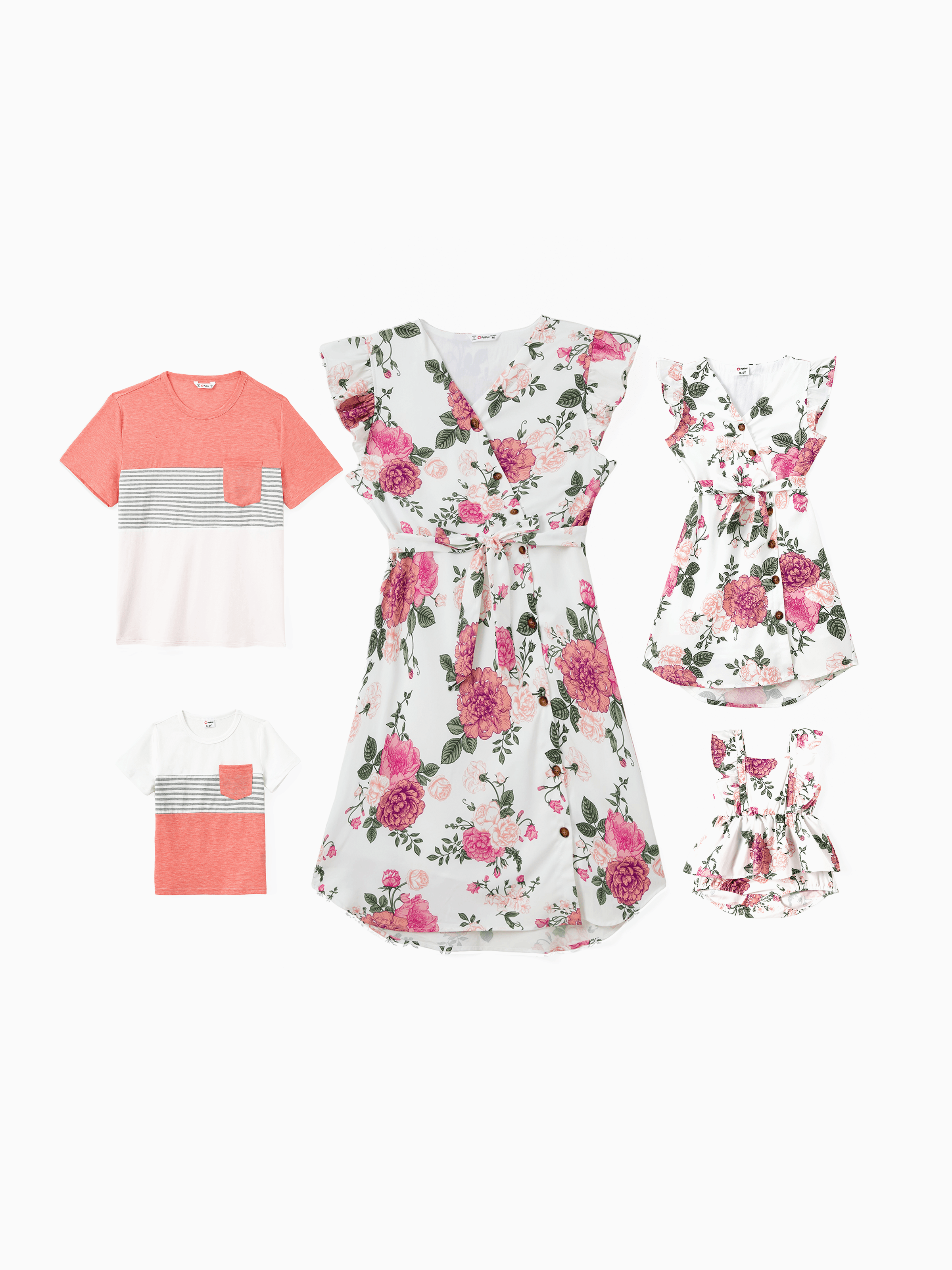 

Family Matching Sets Color Block Tee or Tropical Floral Button Up Wrap Design Dress