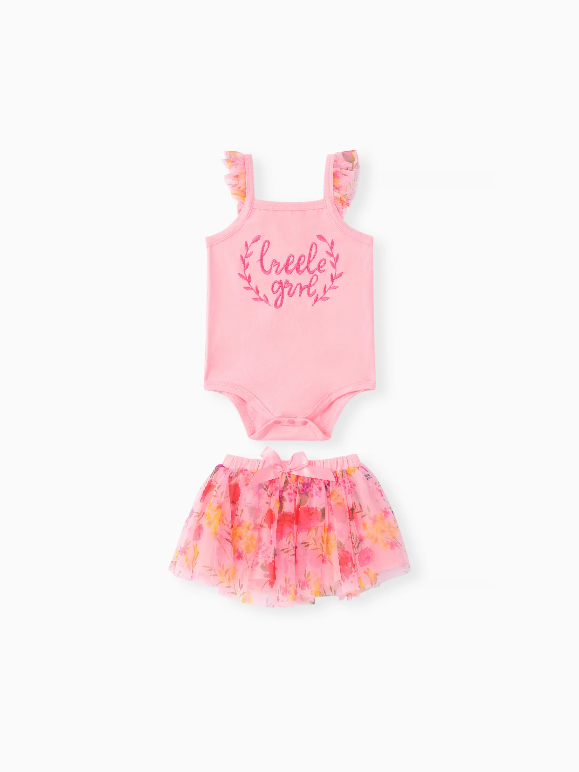 

Baby Girl 2pcs Letter Print Romper and Skirt Set