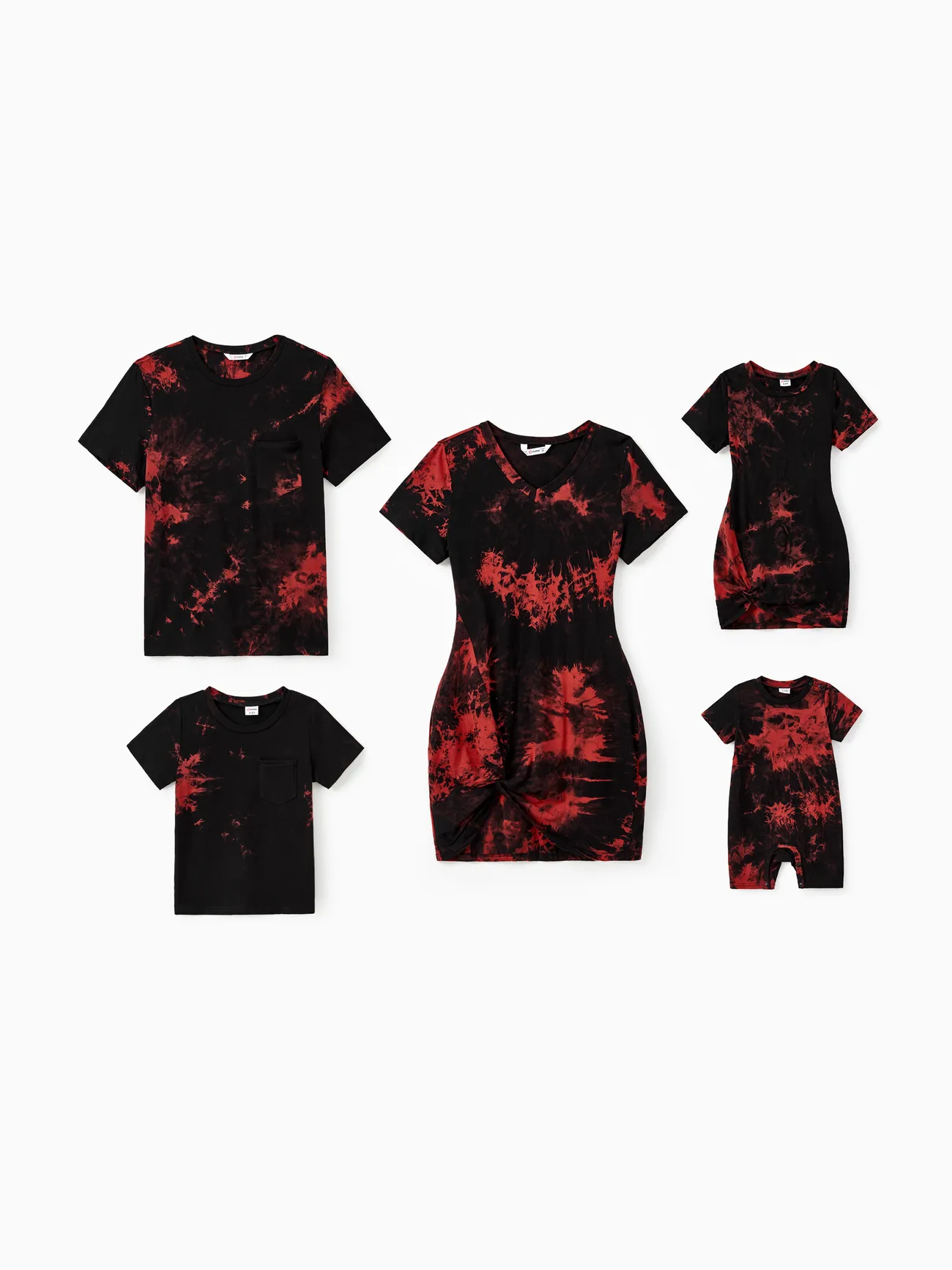 Men - Family Tie-Dyed Cotton Casual Romper with Snaps - redblack - image 24
