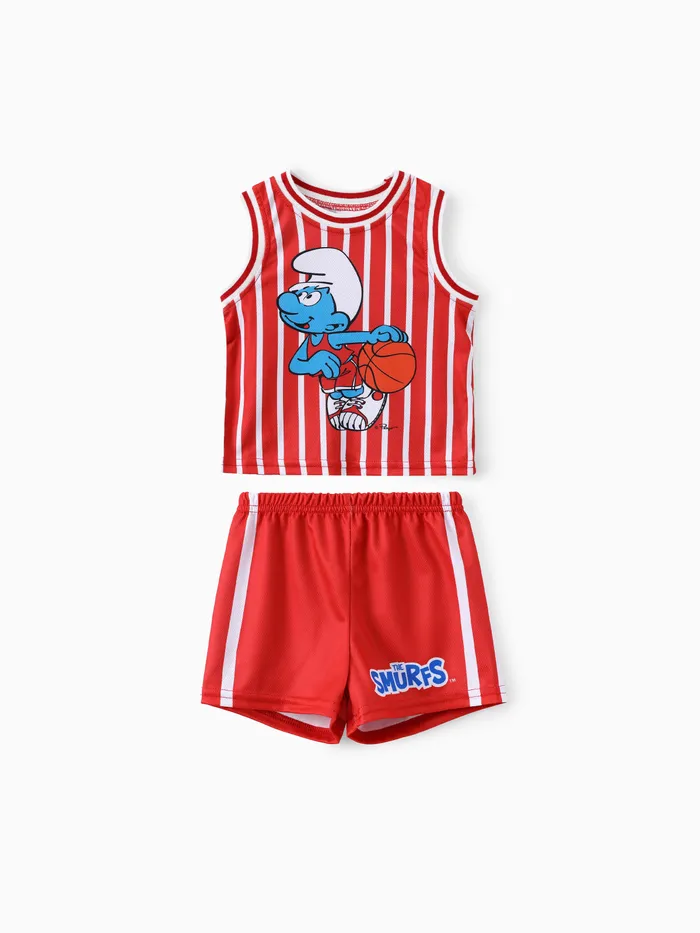 Les Schtroumpfs Bébé/Tout-petit Garçons 2pc Basketball Character Striped Print Débardeur avec Short Ensemble sportif