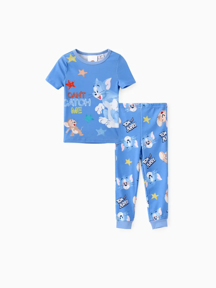 Tom e Jerry Toddler Meninos / Meninas 2pcs Personagem Print Top com Calças Sleepwear Set