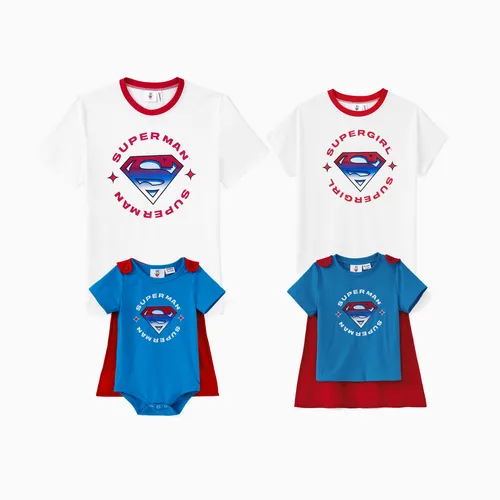 Justice League Family Matching Baumwolle Superman Logo Print T-Shirt/Strampler mit Superman Cape
