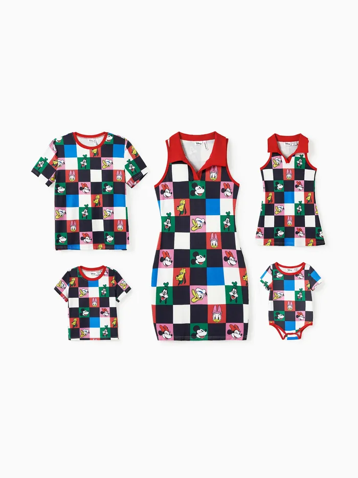 Disney Mickey and Friends Family Matching Naia™ Colorful Checkered Pattern Top/Sleeveless Dress/Onesie