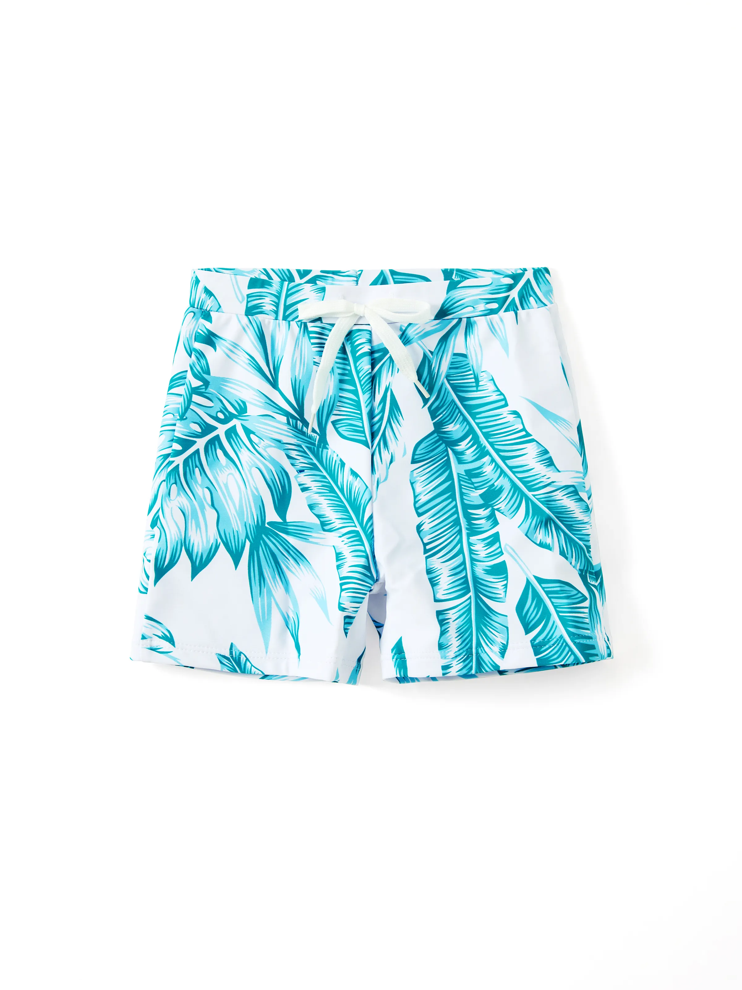 

Family Matching Colorblock Textured Self-tie One-Piece Swimsuit and Allover Palm Leaf Print Swim Trunks Shorts