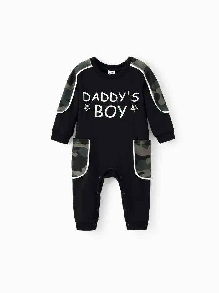 Baby Boy Letter Print Camouflage Jumpsuit