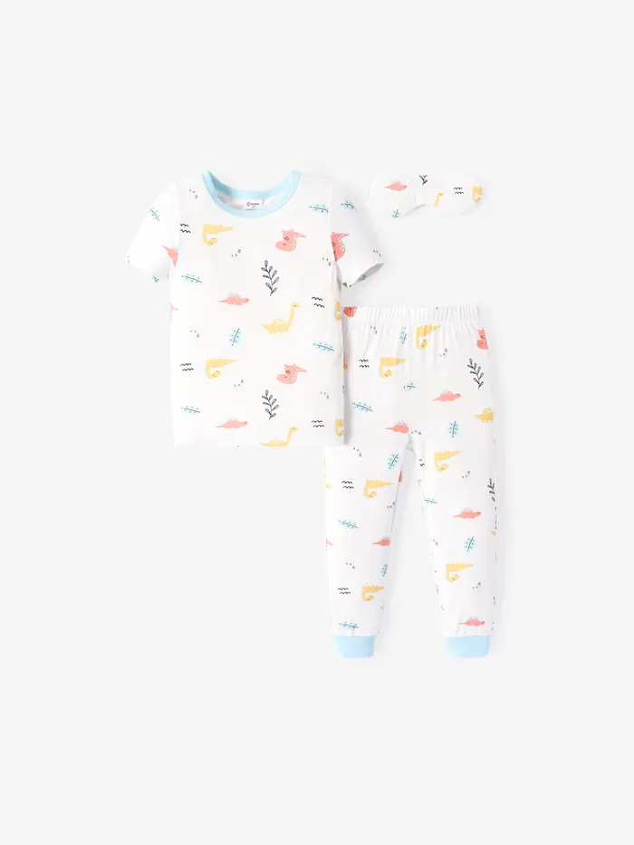 Kleinkind Junge 3-teiliges Pyjama-Set mit Dino-Print und Augenmaske