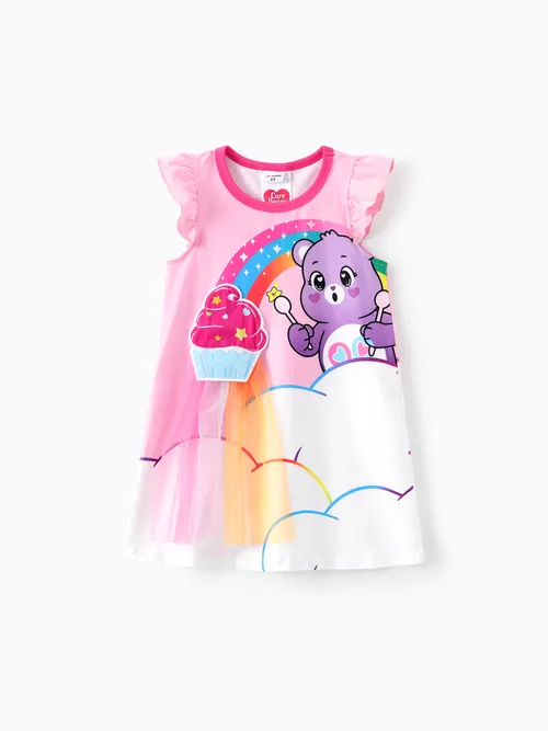 Care Bears Toddler Girls 1pc Rainbow Cupcake with Character Print Flutter-sleeve Dress