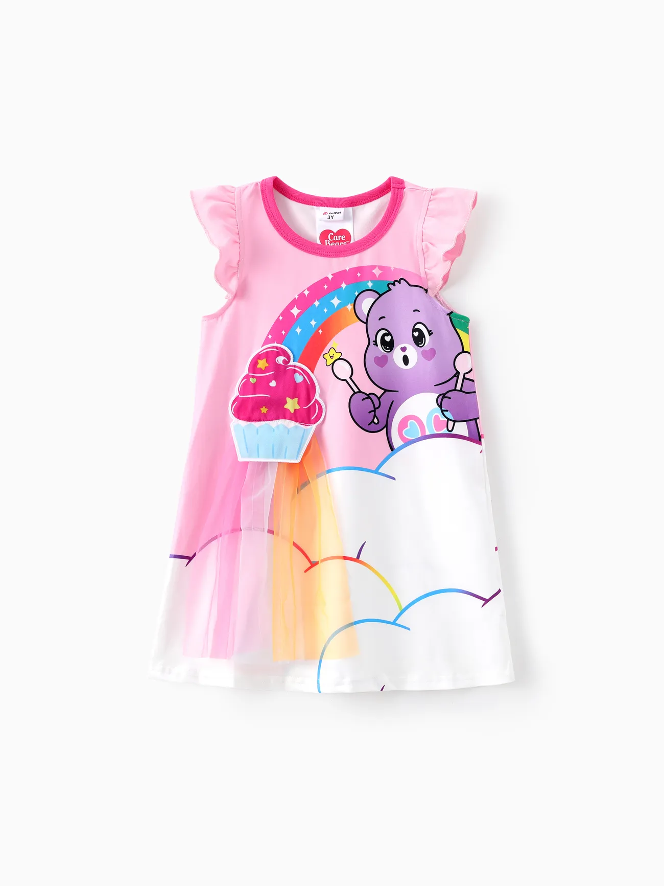Care Bears Toddler Girls 1pc Rainbow Cupcake with Character Print Flutter-sleeve Dress Pink big image 1