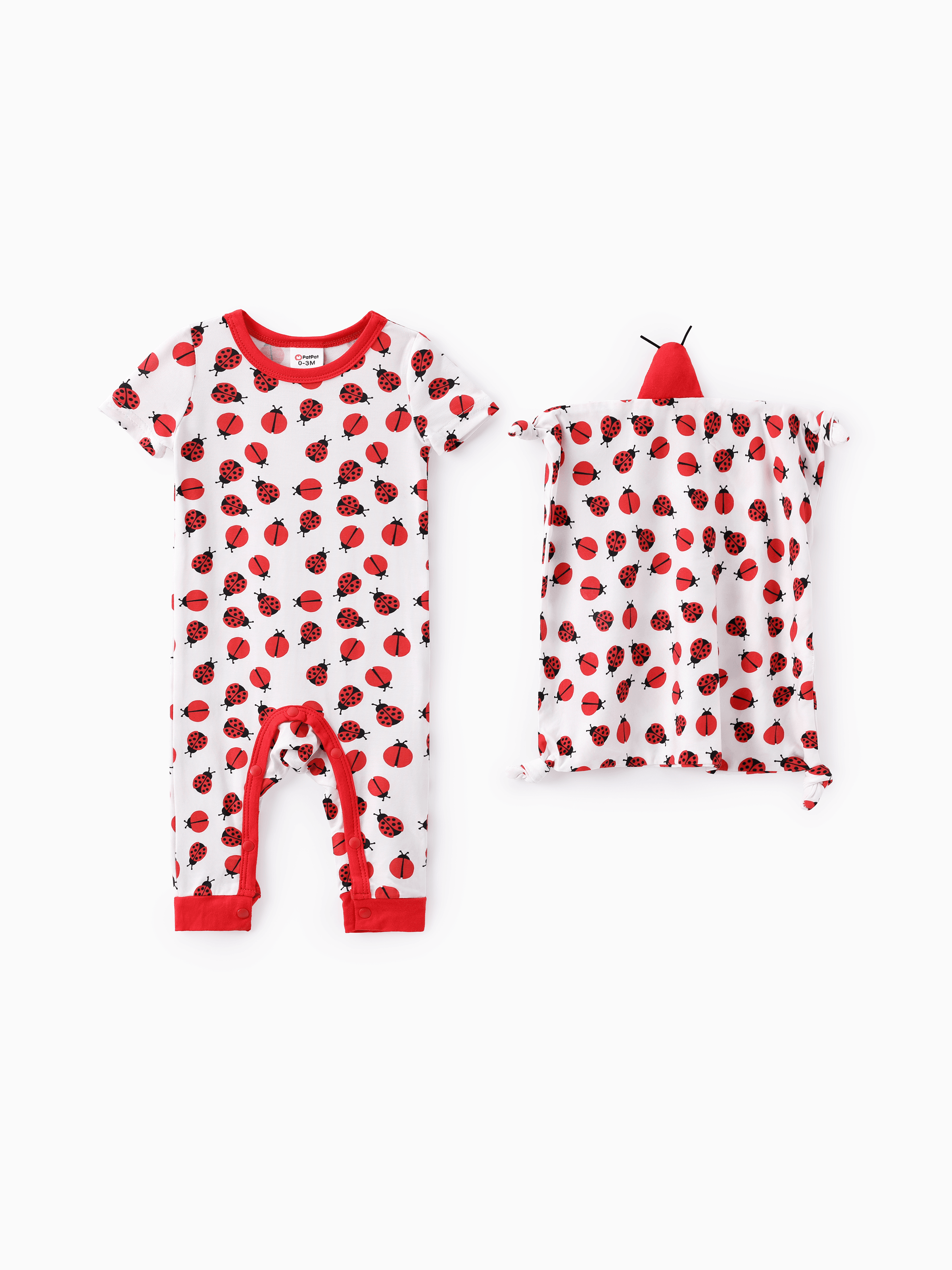 

Baby Boy/Girl 2pcs Bamboo Fabric Ladybug Print Jumpsuit with Soothing Towel