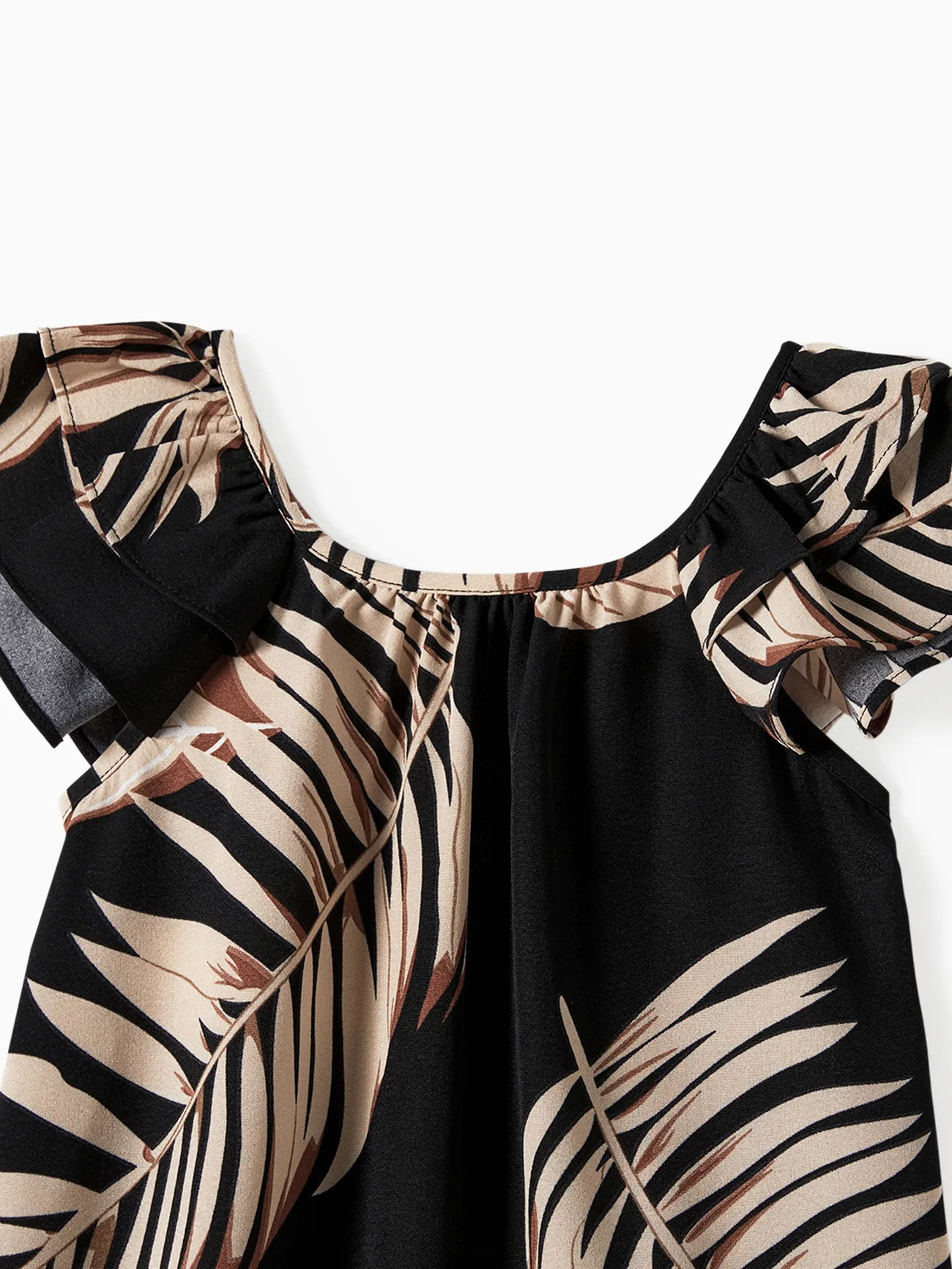Baby Girl - Black Tropical Outfits - Family Matching Hawaiian/Cruise/Resort Outfits (Halter Dresses) with Leaves Pattern - Black - image 15