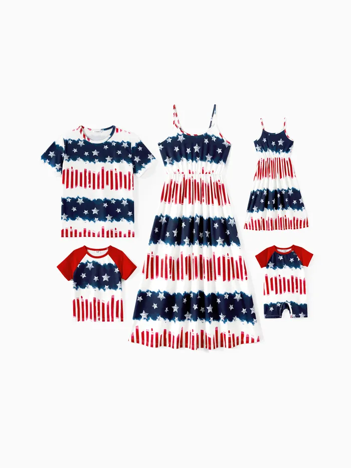 Independence Day Family Matching Allover Star Print Naia™ Cami Dresses and T-shirts Sets