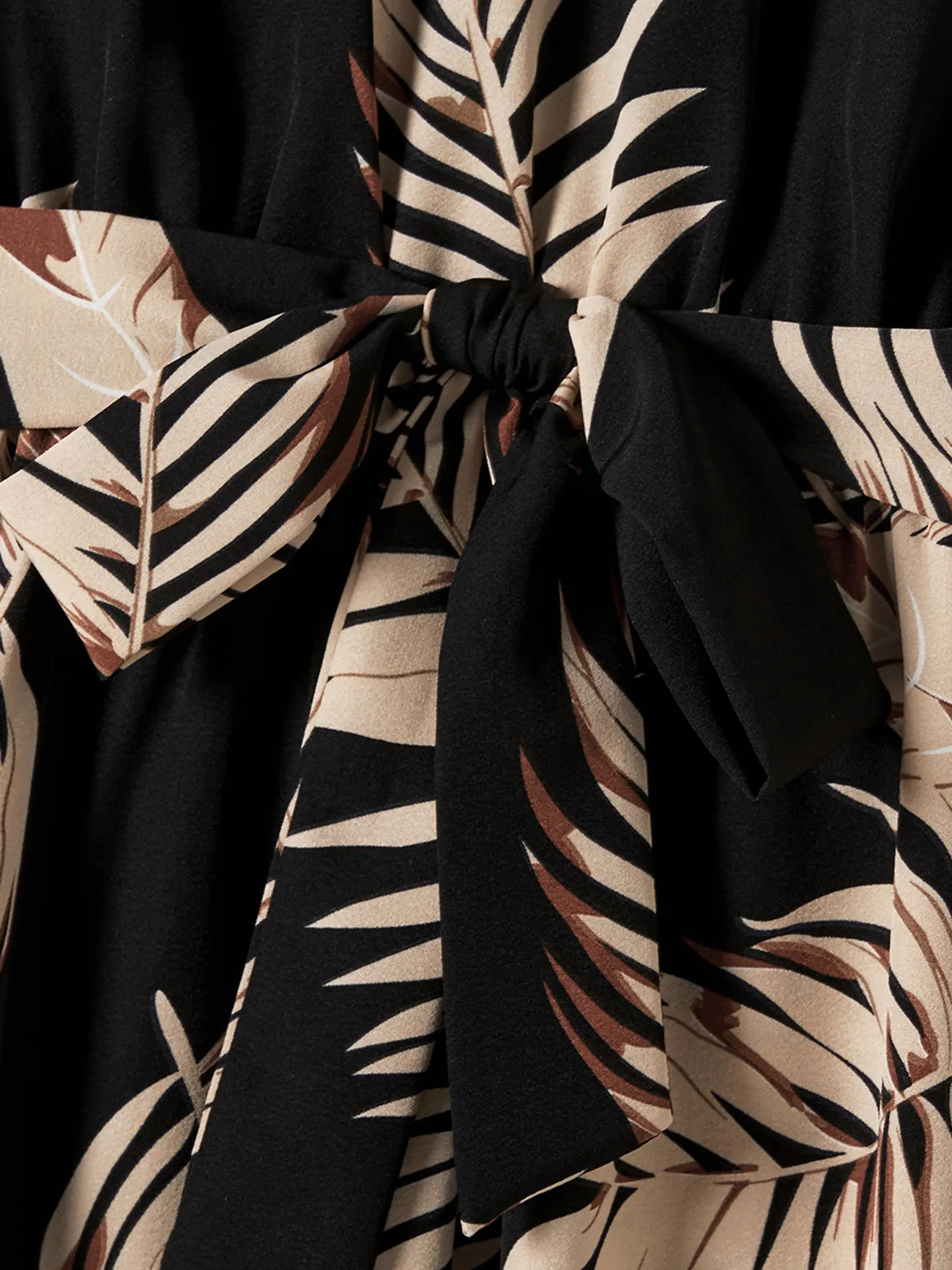 Family Matching Solid Leaf Sleeveless Halter Dresses And Short Sleeve Tops Sets Black big image 1