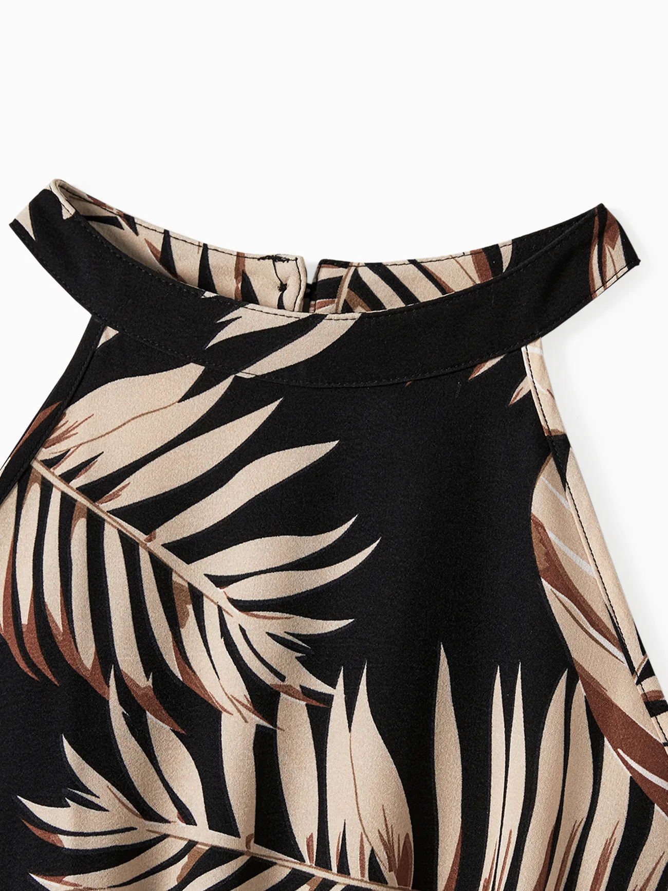 Women - Black Tropical Outfits - Family Matching Hawaiian/Cruise/Resort Outfits (Halter Dresses) with Leaves Pattern - Black - image 4
