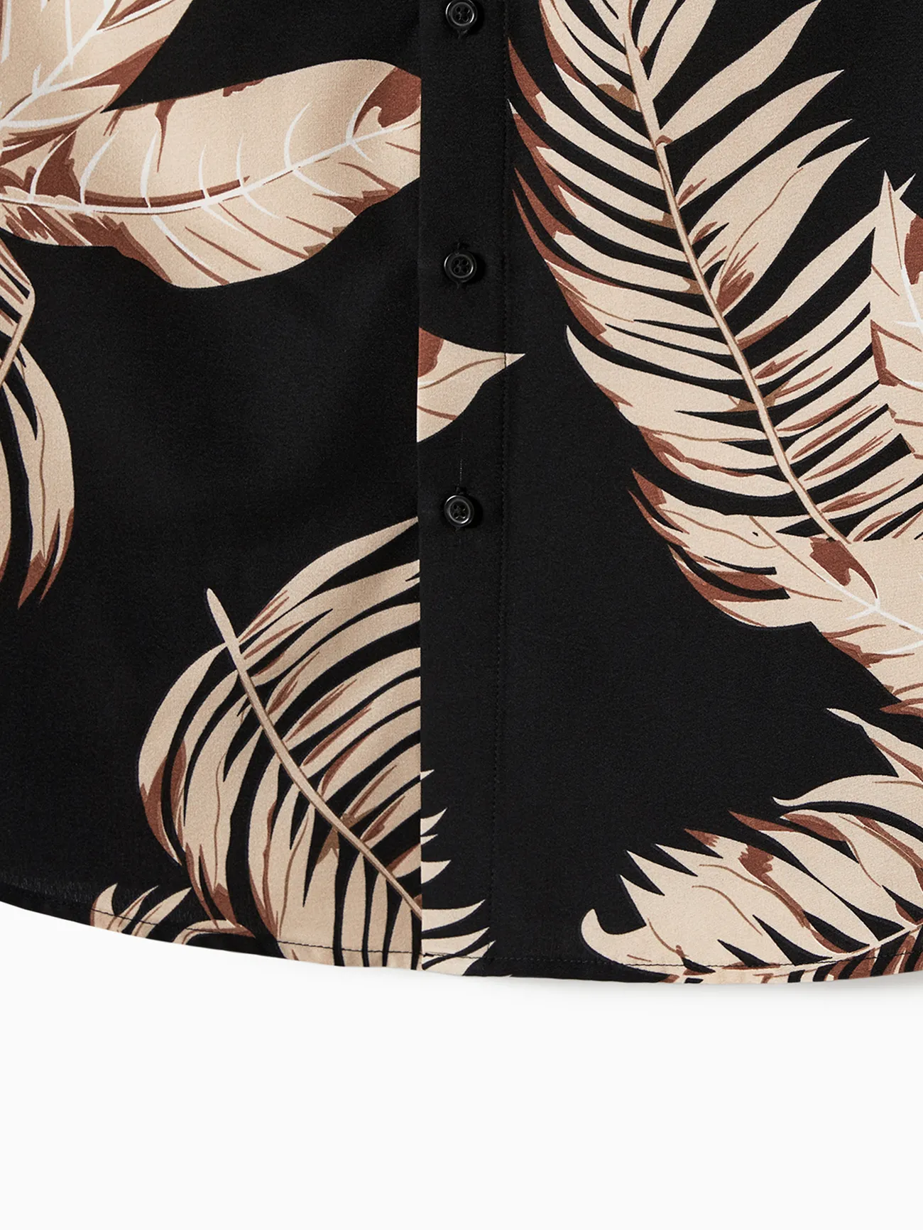 Men - Black Tropical Outfits - Family Matching Hawaiian/Cruise/Resort Outfits (Halter Dresses) with Leaves Pattern - Black - image 26