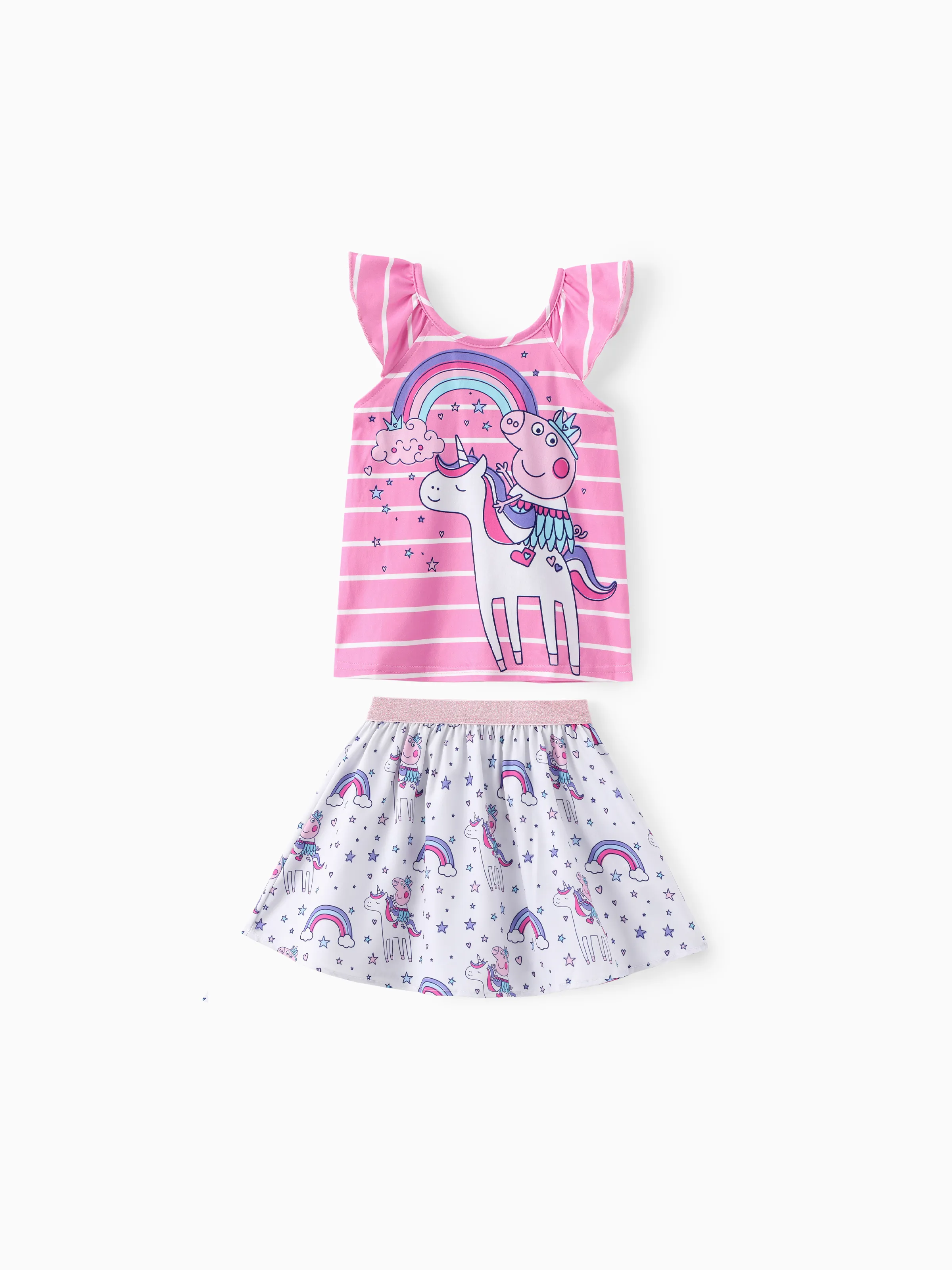 

Peppa Pig Toddler Girls 2pcs Unicorn/Rainbow/Fairy Character Print Flutter-sleeve Top with Skirt Set