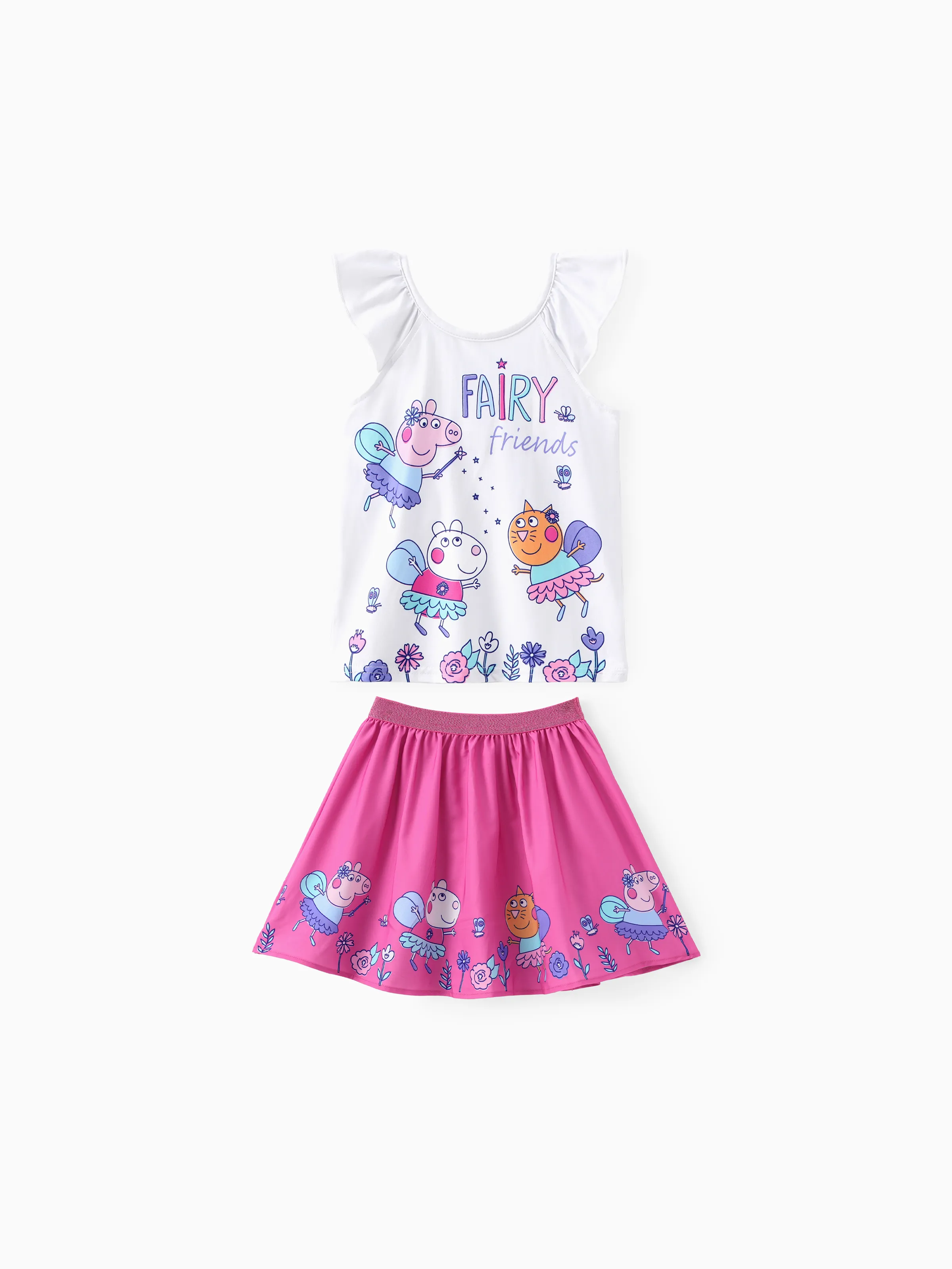 

Peppa Pig Toddler Girls 2pcs Unicorn/Rainbow/Fairy Character Print Flutter-sleeve Top with Skirt Set