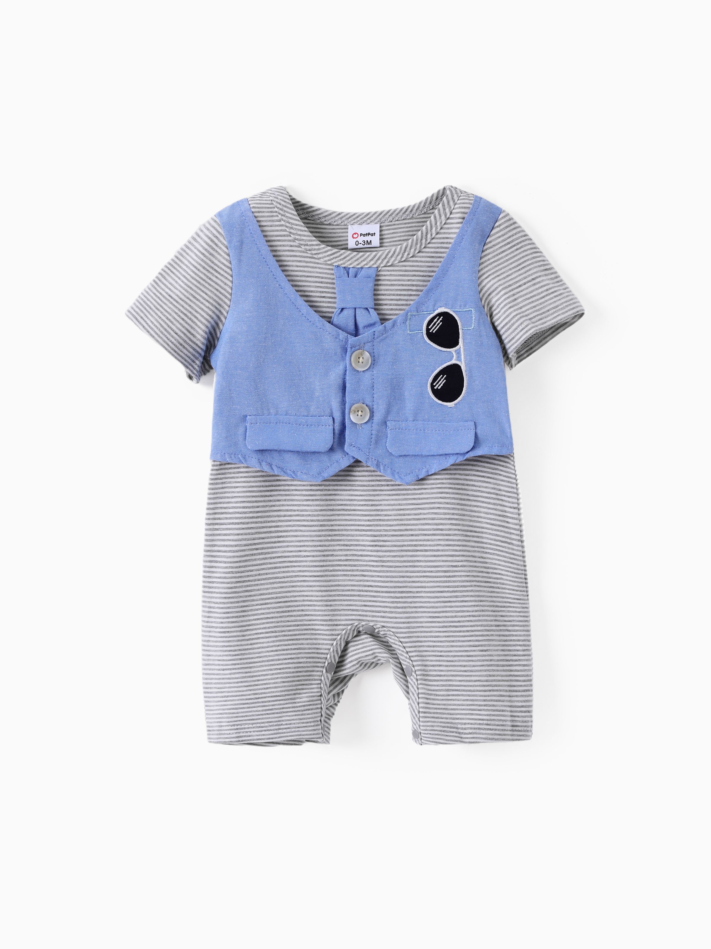 

Baby Boy Gentle Faux-two Striped Print Romper