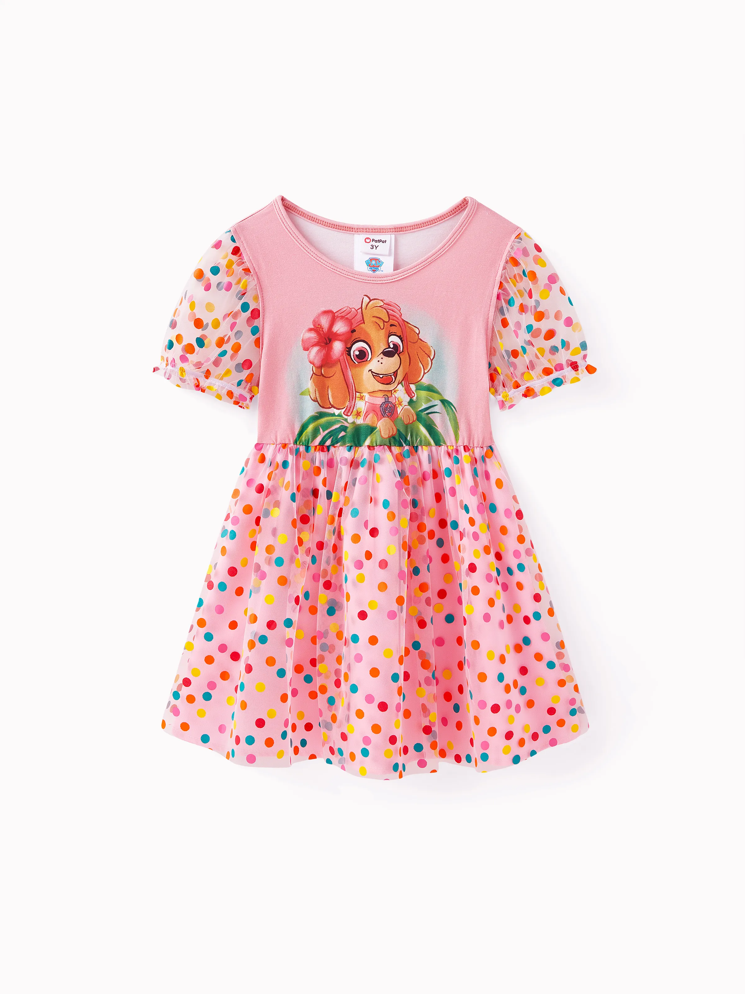 

PAW Patrol Toddler Girl Polka dots Cotton Mesh Splice Short-sleeve Fairy Dress