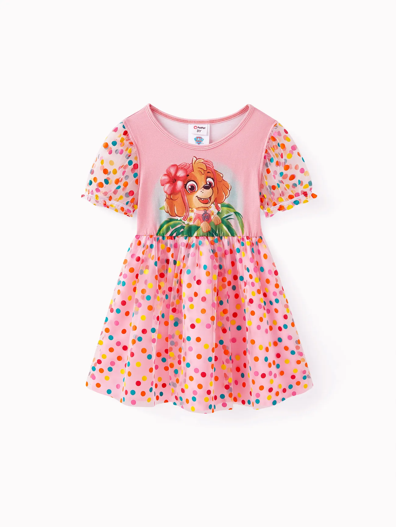 PAW Patrol Toddler Girl Polka dots Cotton Mesh Splice Short-sleeve Fairy Dress