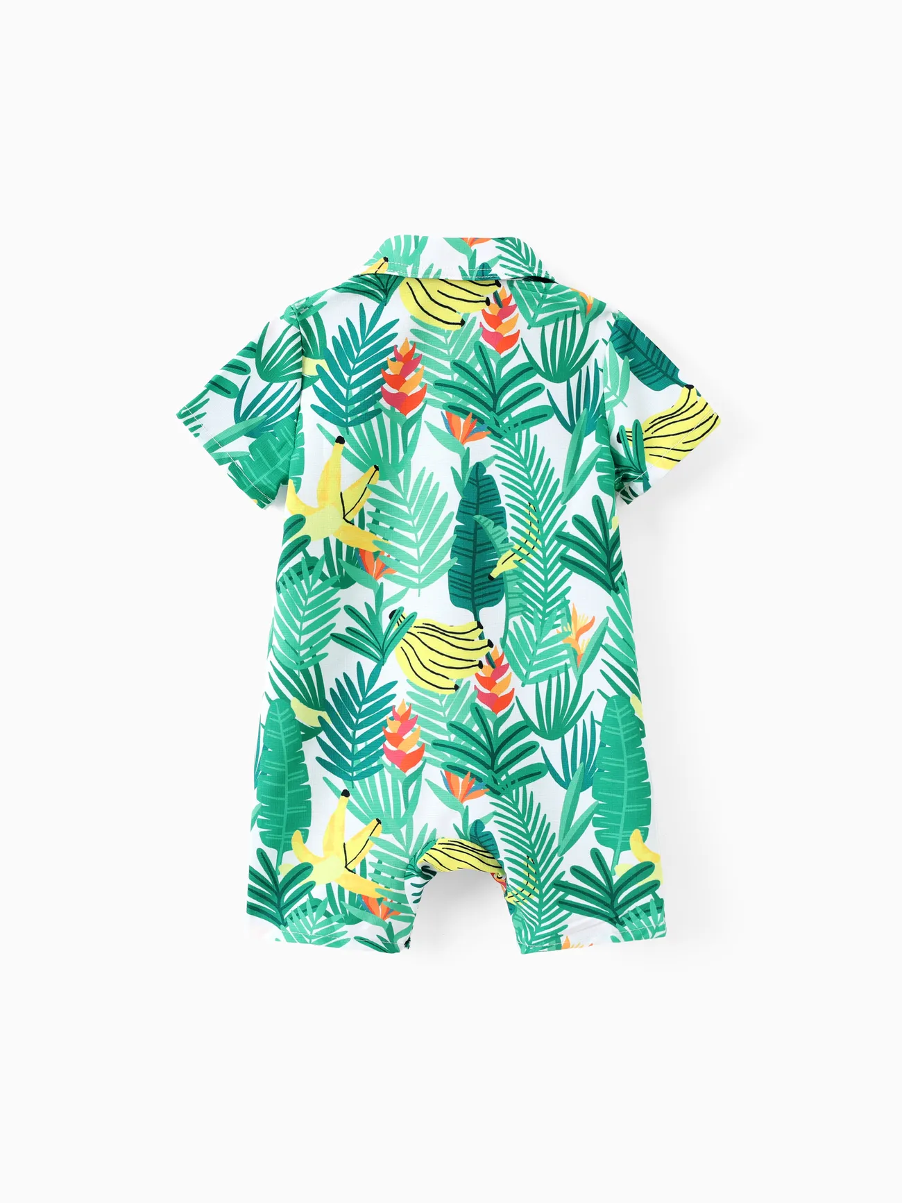 Baby Boy Cooling Denim Lapel Collar Button Design Solid/Floral Print Romper Multi-color big image 1