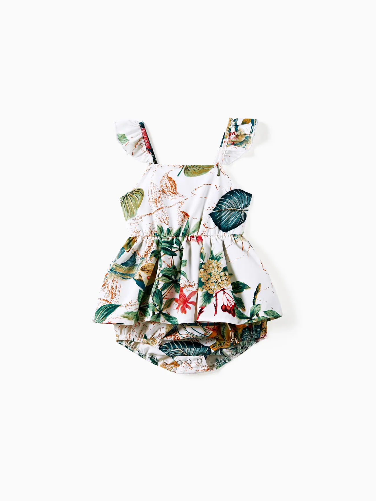 Family Matching Beach Shirt and Floral Button-Front Strap Dress Sets White big image 1