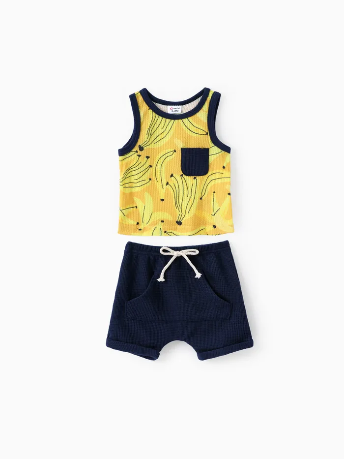 Baby Boy 2pcs Banana Print Tank Top e Shorts Set