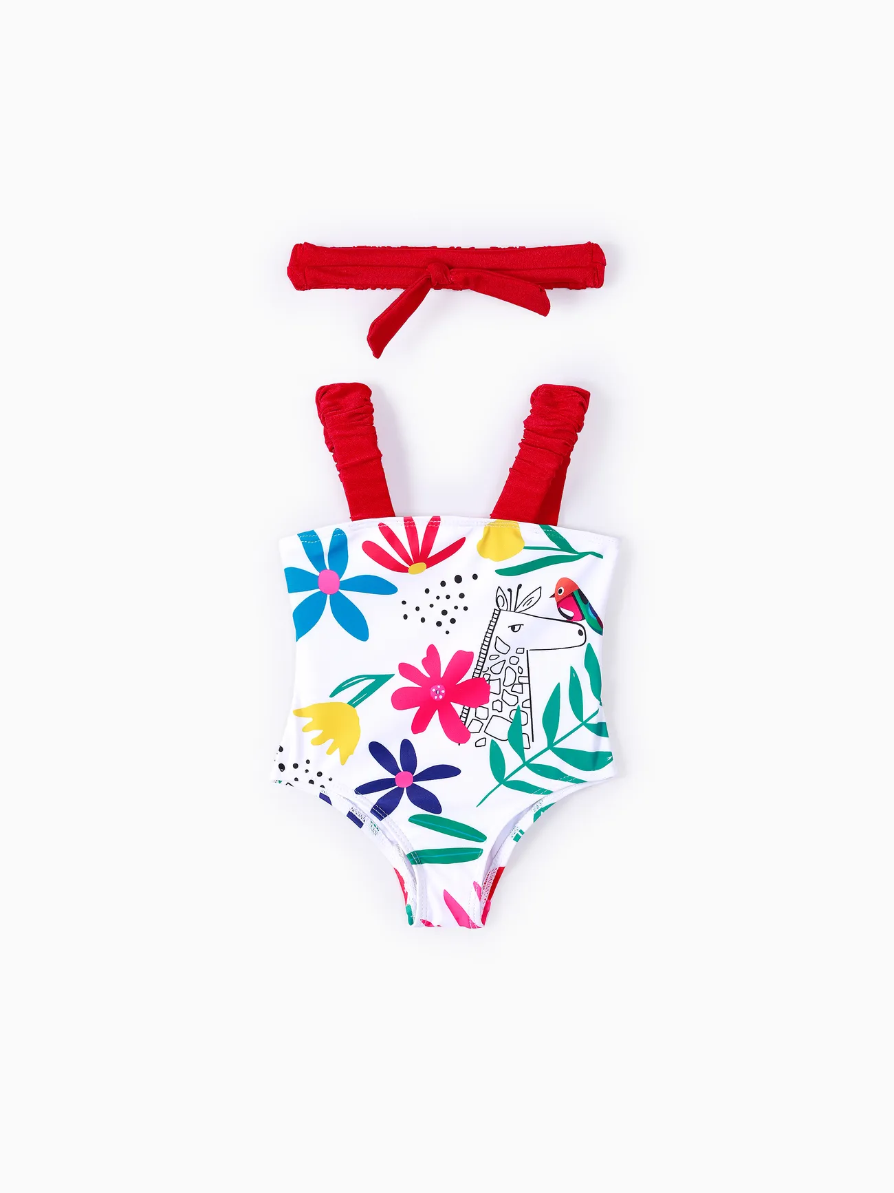 Baby Girl 2pcs Floral Print Swimsuit with Headband Colorful big image 1