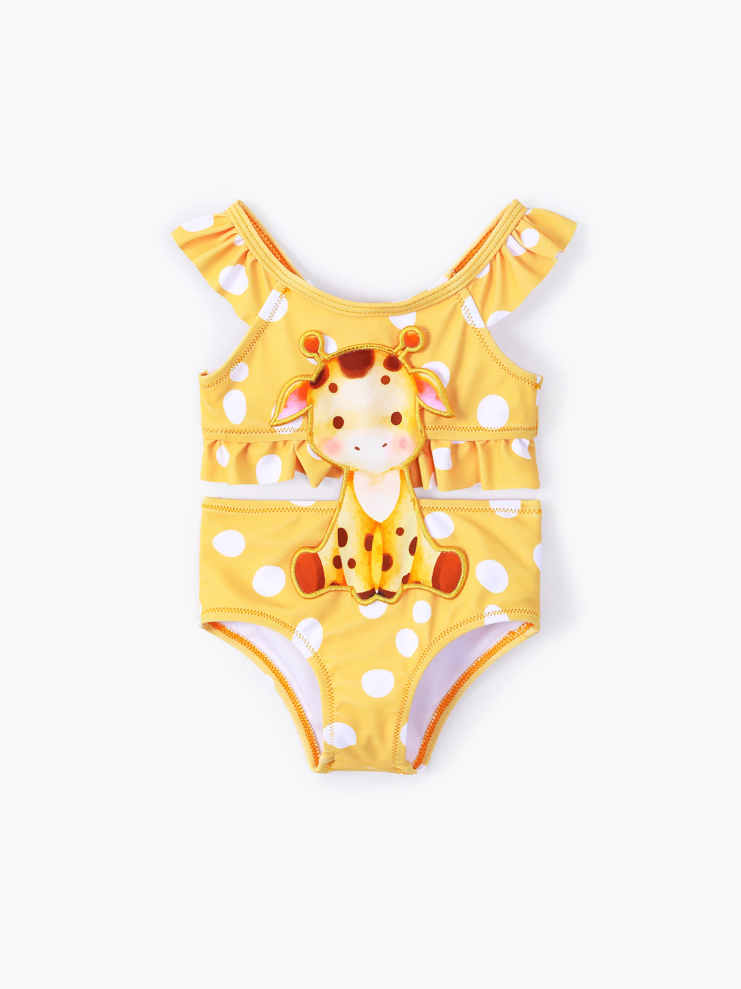 Costume da bagno con volant ricamo giraffa neonata