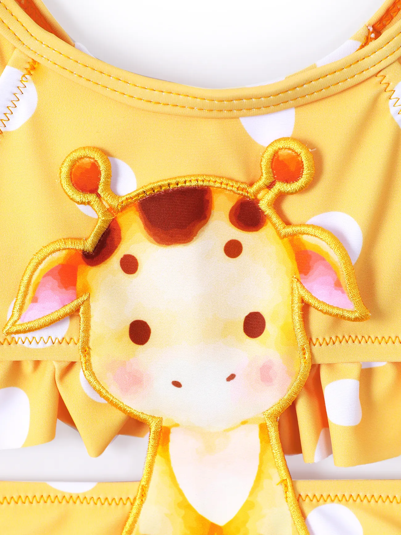 Baby Girl Giraffe Embroidery Ruffled Swimsuit Yellow big image 1