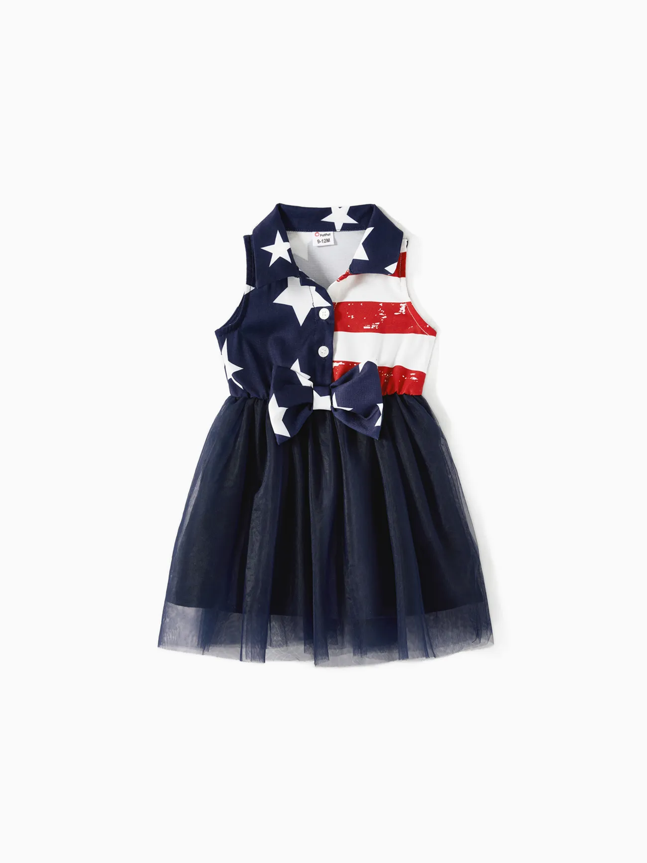 Independence Day Family Matching Stars & Striped Print Spliced Mesh Tank Dresses and Short-sleeve T-shirts Sets ColorBlock big image 1