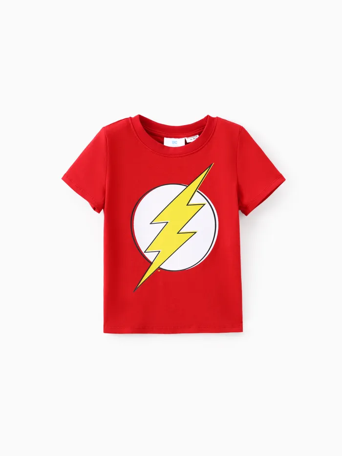 camiseta manga curta de algodão com estampa de logo infantil liga da justiça