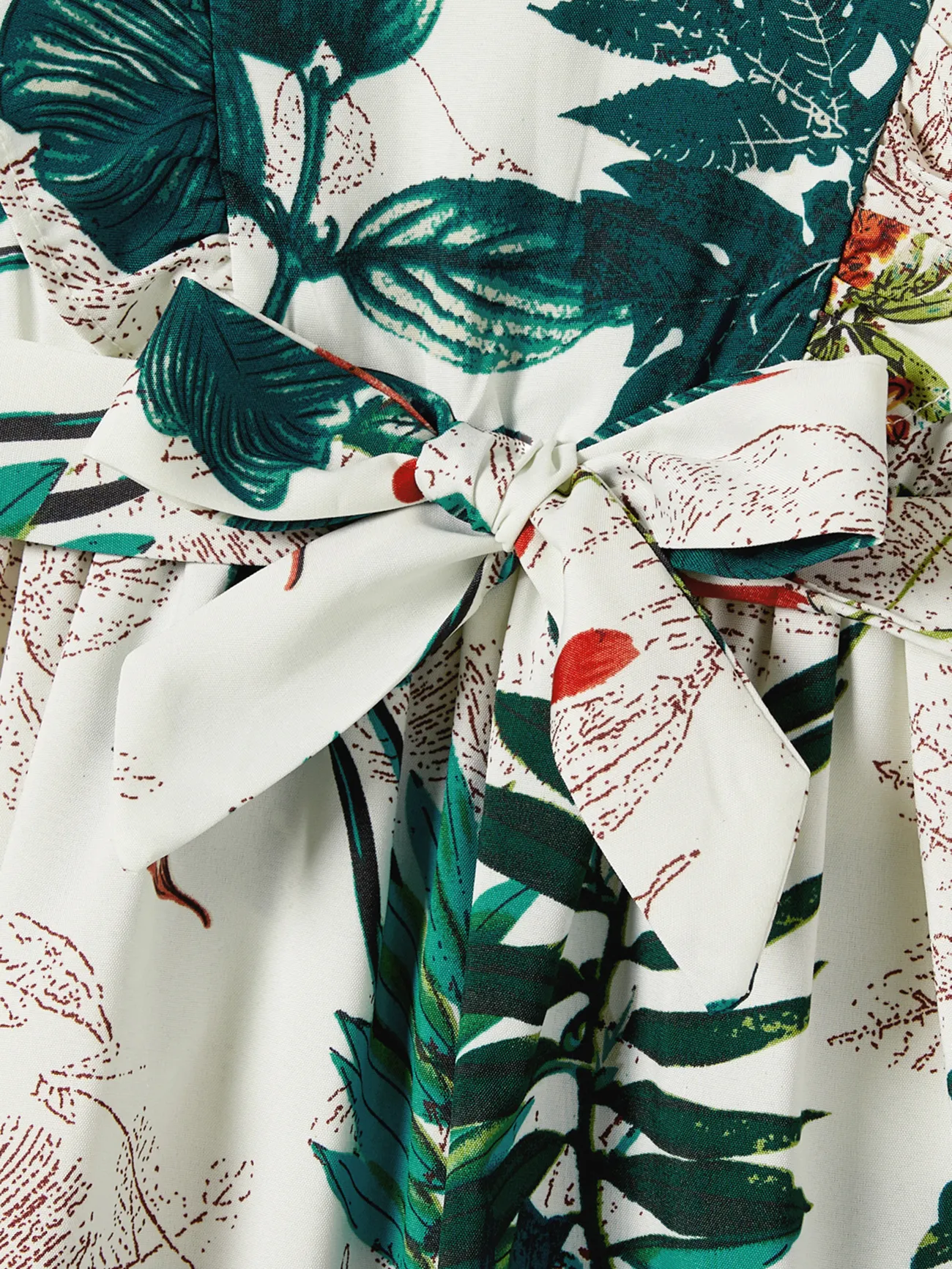Girl - Family Matching Allover Plant Floral Print Dresses and Short-sleeve Shirts Sets - Green - image 10
