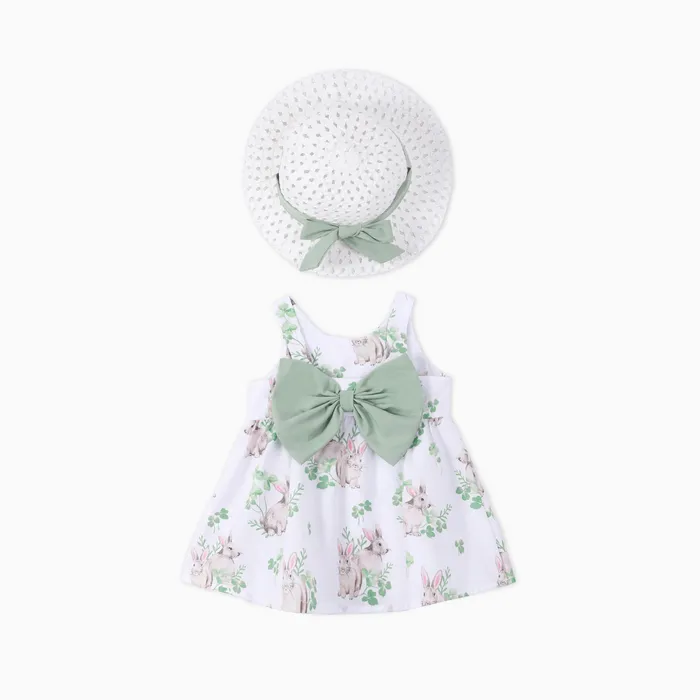 Bebê menina 2pcs vestido de estampa floral com chapéu