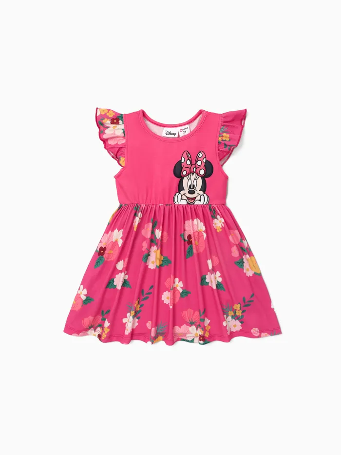 Disney Mickey and Friends Kleinkind Mädchen Naia™ Charakter Print Rüschenärmelloses Kleid
