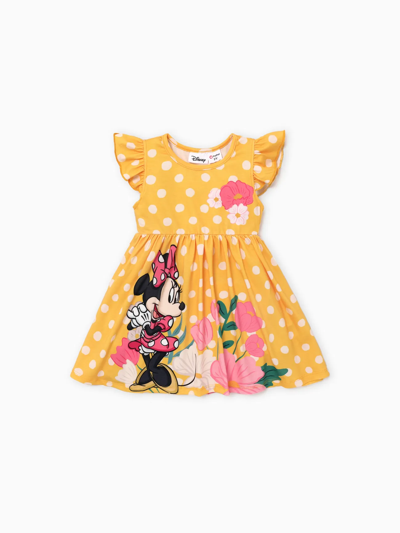 Disney Mickey and Friends Toddler Girl Naia™ Character Print Ruffled Sleeveless Dress Yellow big image 1