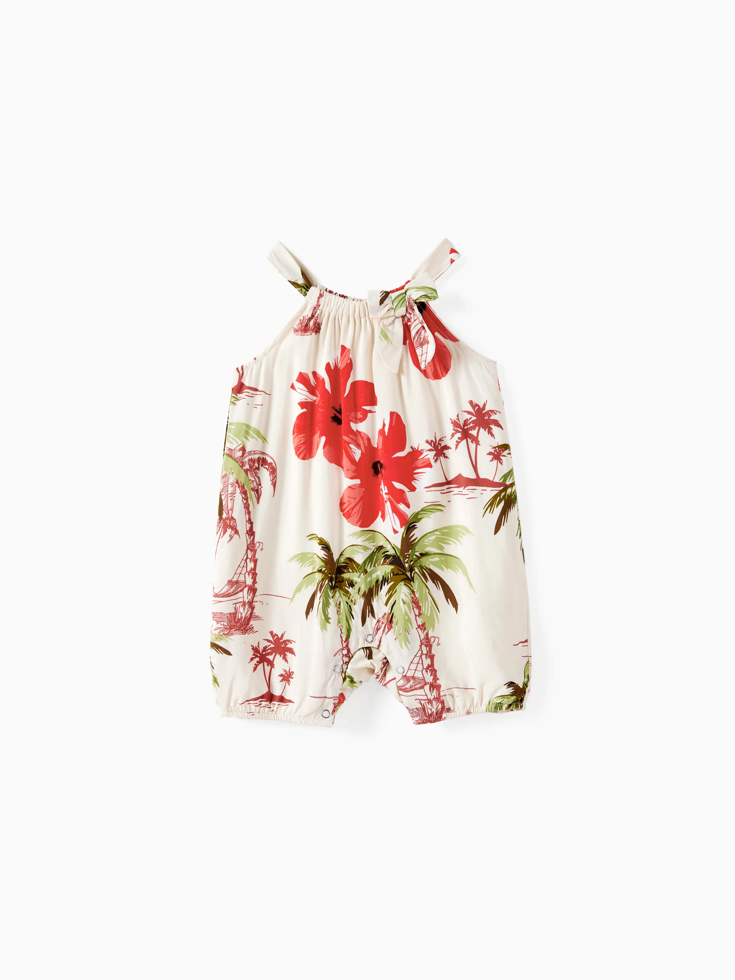 

Family Matching Tropical Floral Beach Shirt and Button Strap Midi Dress Sets