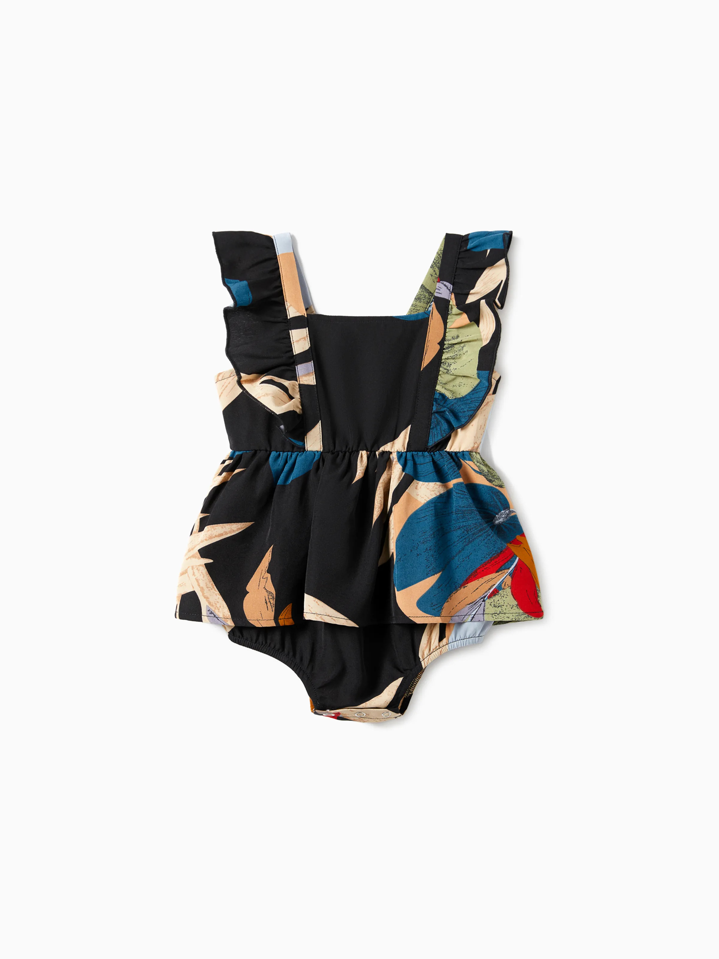 

Family Matching Beach Shirt and Floral Chiffon Wrap Bottom Strap Dress Sets