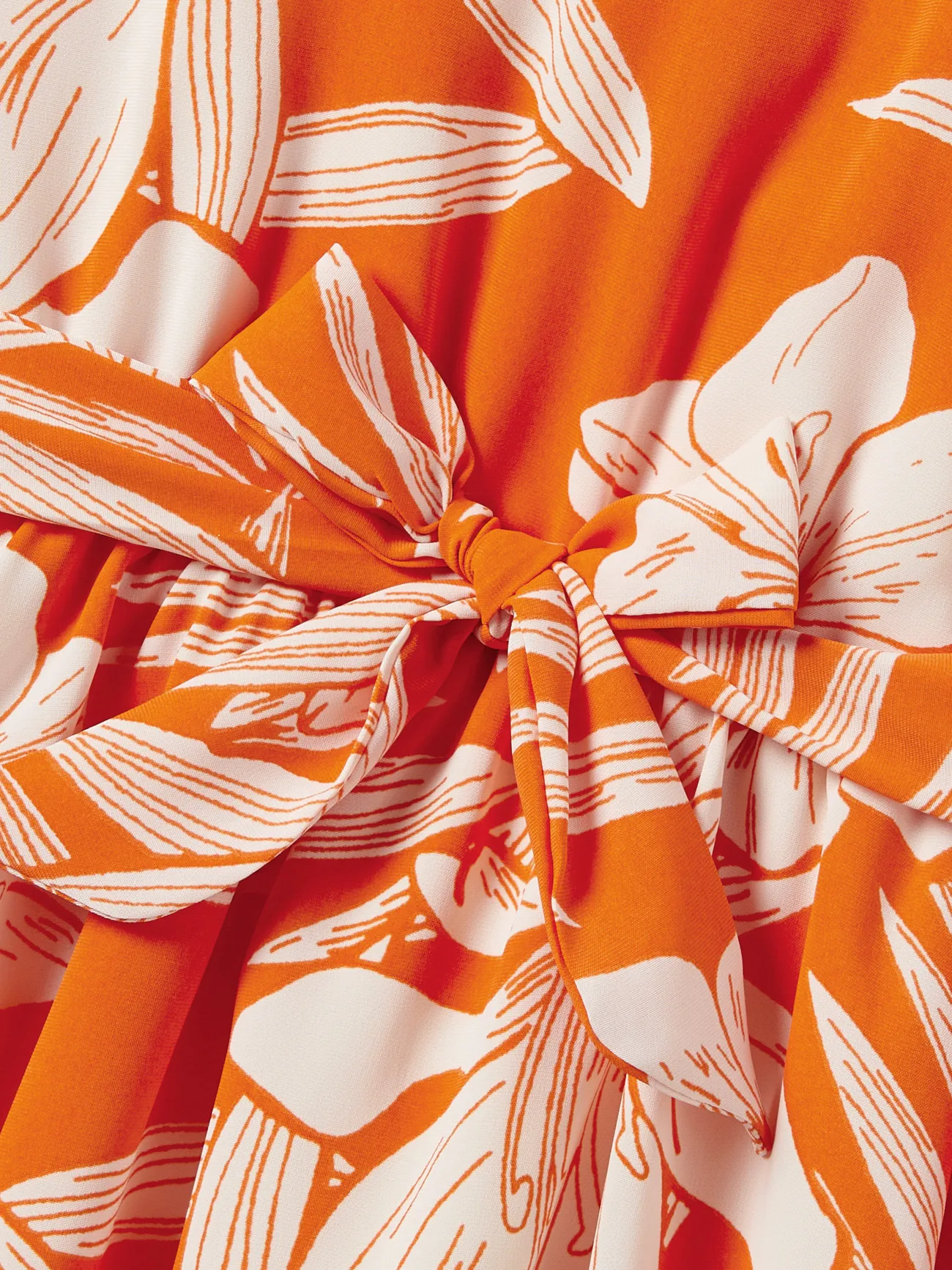 Familien-Looks Große Blume Ärmellos Familien-Outfits Sets orangeweiß big image 1