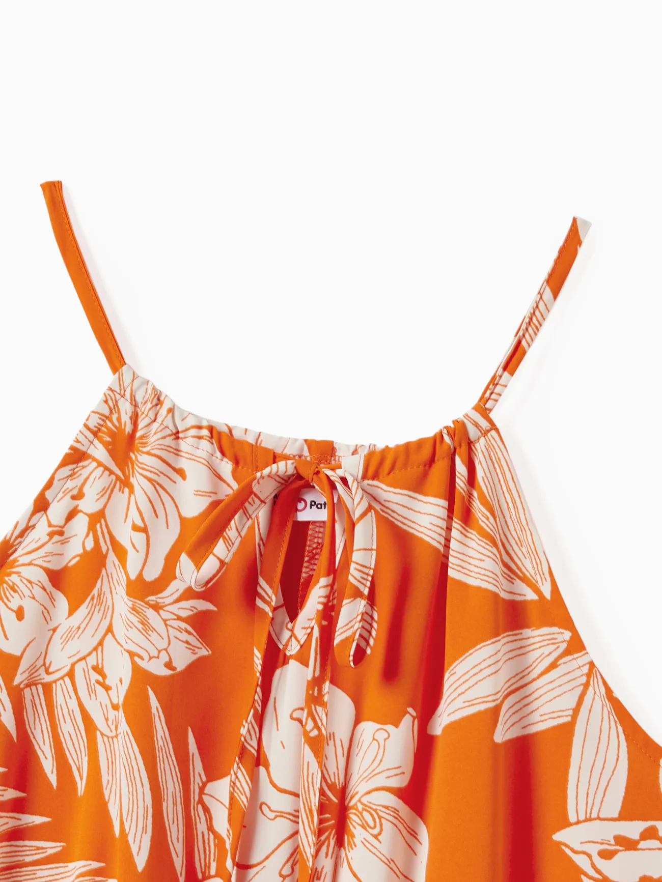 Family Matching Orange Beach Shirt and Floral Strap Dress Sets orangewhite big image 1