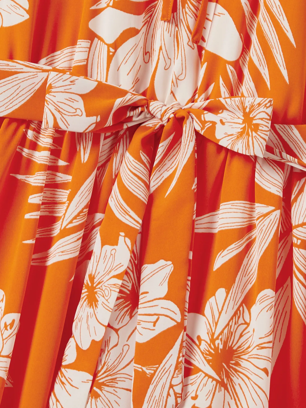 Familien-Looks Große Blume Ärmellos Familien-Outfits Sets orangeweiß big image 1
