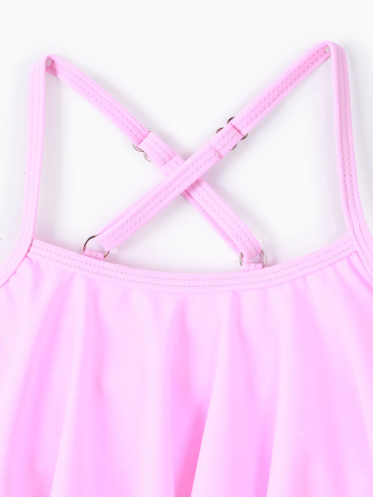 Kid Girl 3pcs Floral Print Cardigan and Ruffled Top and Shorts Swimsuits Set Hot Pink big image 1